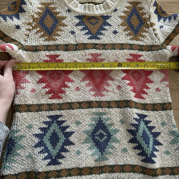 L.L. Bean Aztec Pattern Sweater Women's Large Beige Chunky Knit Cotton Tribal - Picture 8 of 9